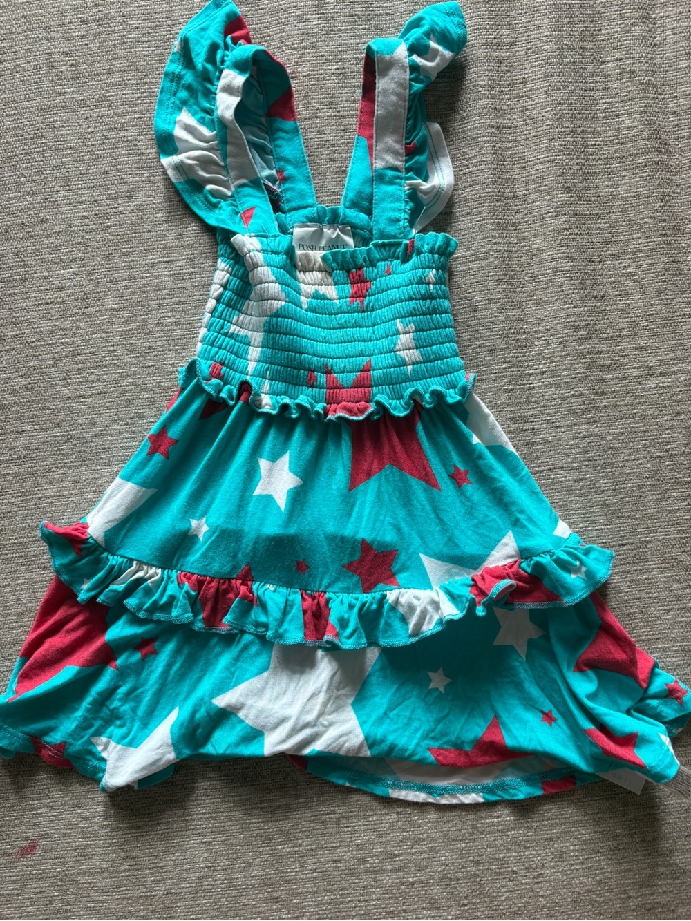 Posh Peanut Teal White Red Star Ruffle Dress